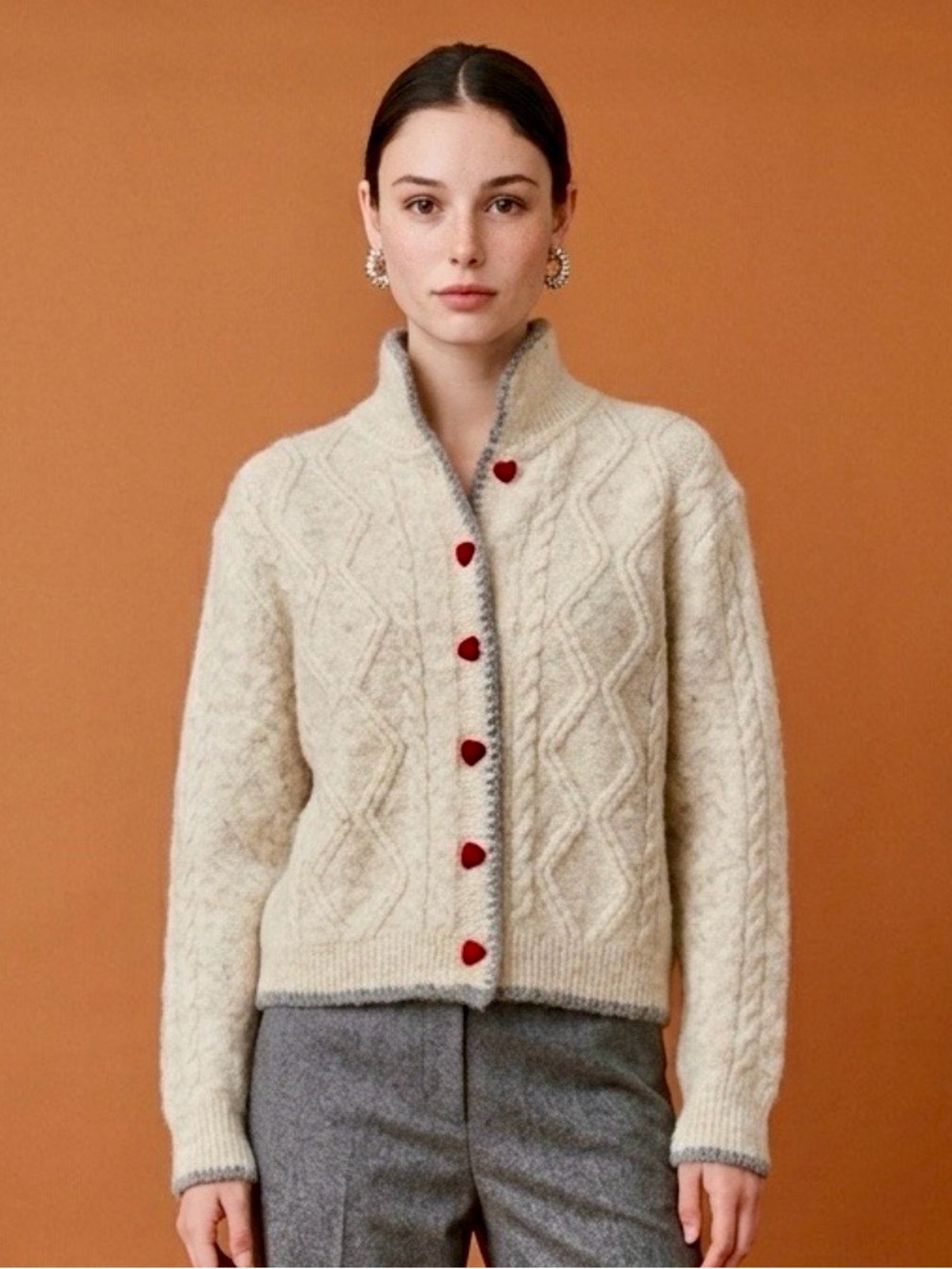Woman’s Cream Colored Embroidered Knit Cowl Neck Cardigan Sweater M